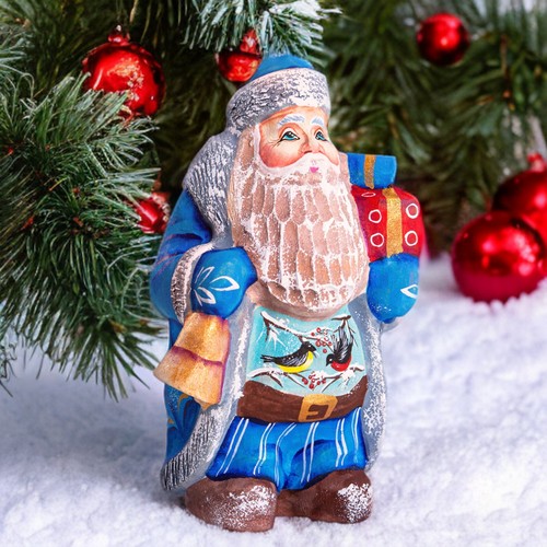 Wooden Hand Carved Santa Claus figurine 6", Christmas gift ideas for Home Decor