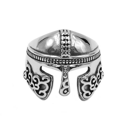Viking Helmet Ring Stainless Steel Scandinavian Warrior Berserker Band Size 7-12
