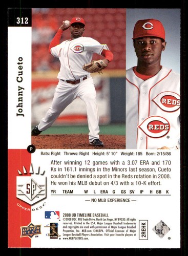 2008 Upper Deck Timeline #312 Johnny Cueto 93 SP - Picture 2 of 2