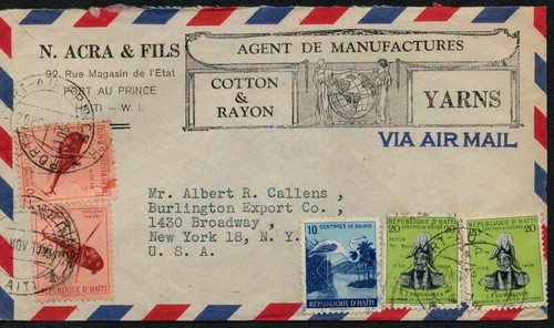 1956 Haiti Airmail Cover with 5 Stamps - Cotton & Rayon Advertisement