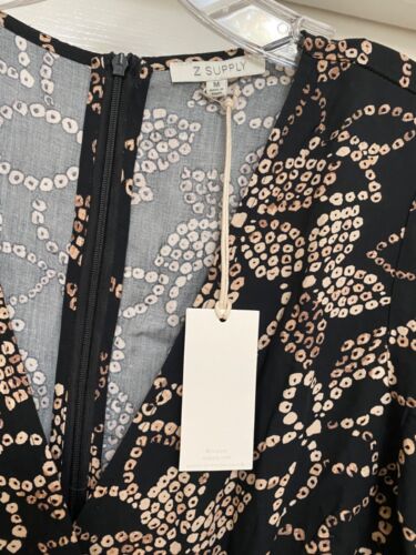 NWT Z SUPPLY Black Batik Iris Midi Dress Side Cut-Outs V-Neck SS Sz M - Picture 5 of 10