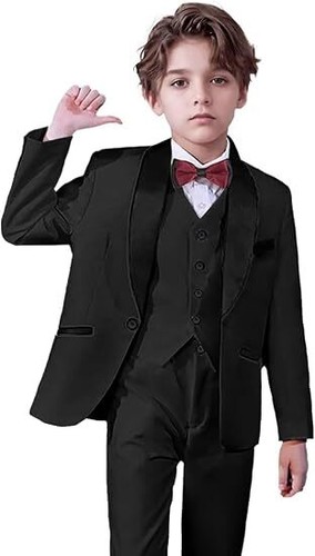 Boys Suit 3 Piece Formal Shawl Lapel Wedding Suits for Boys Slim Fit Kids Tuxedo - Picture 5 of 30