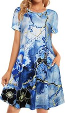Women's Summer Sundress with Pockets Short Sleeve Floral Casual Loose Fit Dress
