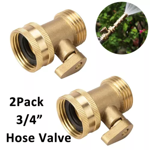 2 Packs Garden Hose Brass Shut Off Valve 3/4" Thread Water Hose Faucet Connector