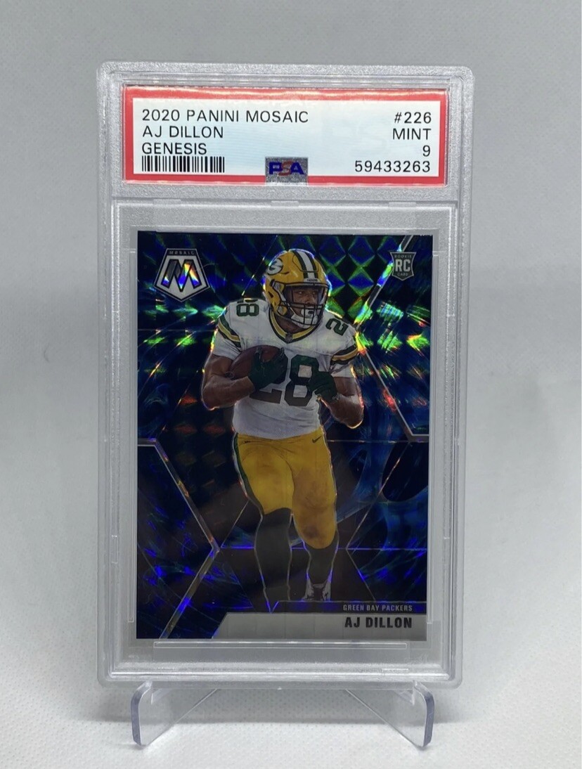PSA 9 2020 AJ Dillon Panini Mosaic Genesis RC #226 SSP POP 5 Rookie