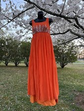 Vtg 1960s Mike Benet Vintage Gown Orange Silk  Sequin Ball Gown Prom Dress xs