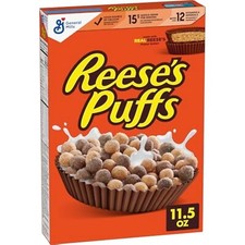 REESE S PUFFS Chocolatey Peanut Butter Cereal, Kid Breakfast Cereal, 11.5 oz