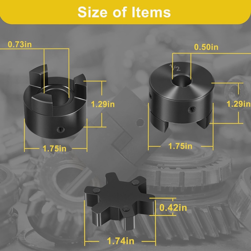 7/16 to 5/8 L075 Flexible 3-Piece L-Jaw Coupling Coupler Set & Rubber Spider e