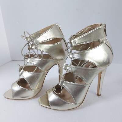 Forever 21 Strappy Metallic Gold Lace-Up Heels size