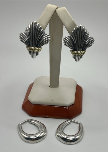 SBI Sterling Silver & 18K Yellow Gold Earrings with detachable hoop - Picture 5 of 6