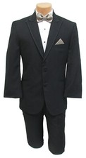 Boys Black Tuxedo Jacket with Flat Front Pants Suit Wedding Ringbearer Prom
