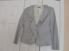 NWT 129 TALBOTS 100 WOOL Ruffled Trim Gray Lined 1 snap Closure Jacket size 6