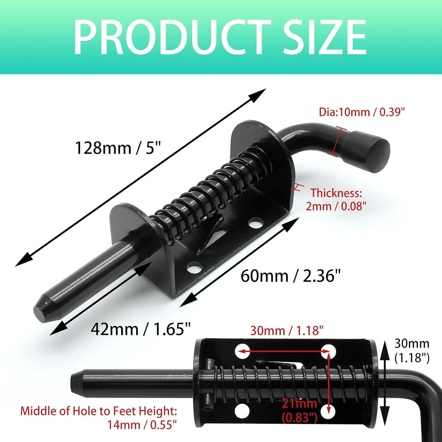 5 Inch Spring Loaded Latch Bolt Heavy Duty Pin Door Lock Pin Shed 2 Black