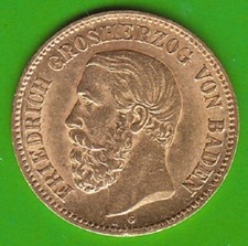 GOLD Baden 5 Mark 1877 in vz-st sehr hübsch nswleipzig