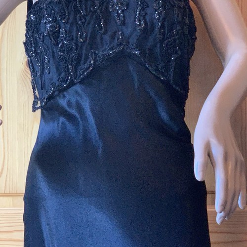 Vintage Y2k Cache Bias Cut Black Satin Slip Dress Maxi S Net Sequins Whimsigoth - Bild 4 von 23