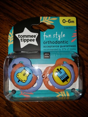 Tommee Tippee Fun Style BPA Free Orthodontic Pacifiers 2 Pack 0-6 Months