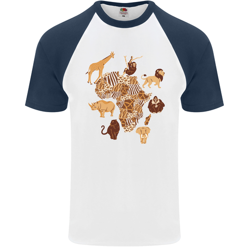 Africa Wildlife Map Giraffe Rhino Ape Elephant Lion Mens S/S Baseball T-Shirt - 第 2/9 張圖片