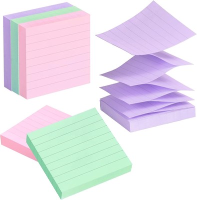 Lined Pop up Sticky Note 3X3 Inch, 6 Pack Accodian Stlye Self-Sticky Notes with 