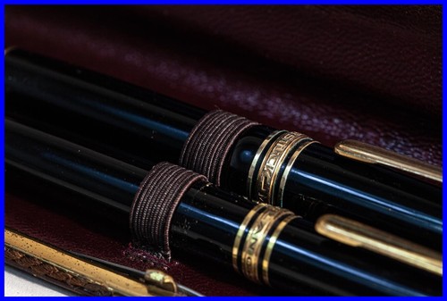 Vintage 1940S MONTBLANC Crocodile Brown Leather Case, Metal Closure, 2 Pens - 第 6/8 張圖片