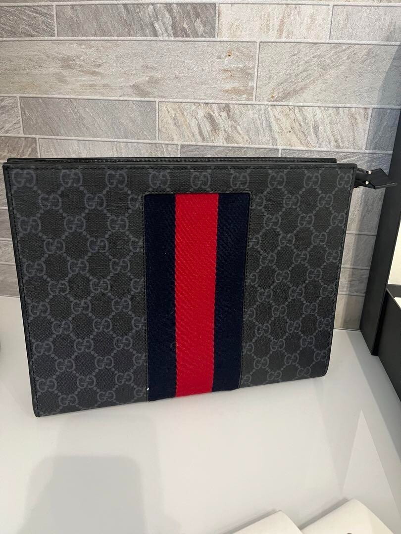 GUCCI Clutch Bag Sherry Line GG Black PVC Canvas USED Auth #4601