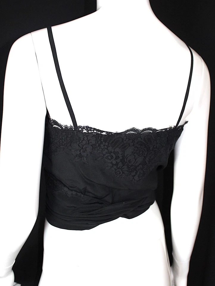 Moschino Couture! Blusa de renda de seda preta vintage alças de espaguete 6/8 - Imagem 3 de 4