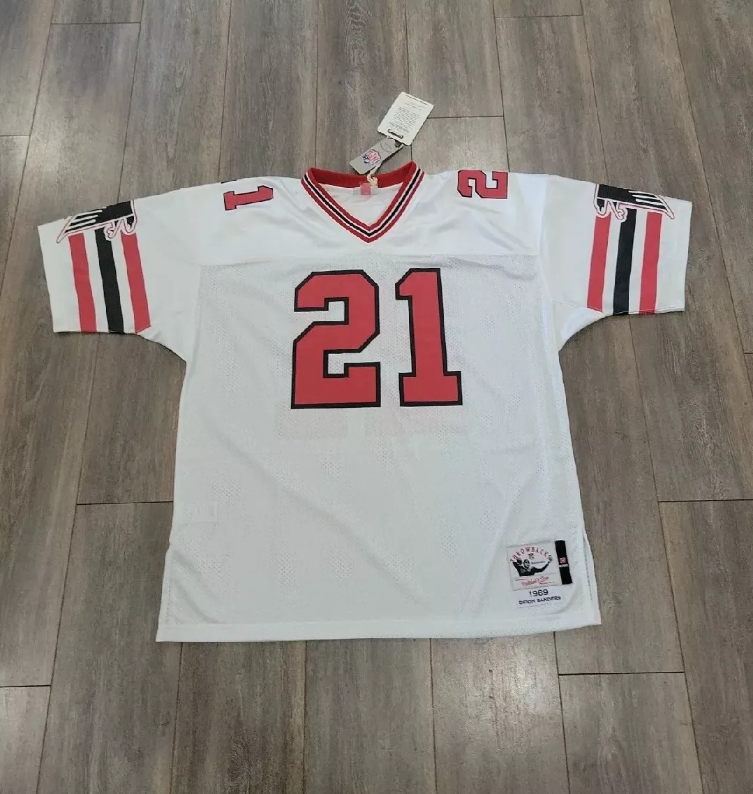 Mitchell&Ness Atlanta Falcons 21 Deion Sanders White Throwback Jersey