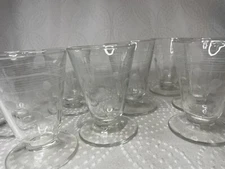 Glass Footed Standard  ETCHED DOT JUICE GLASSES 3 3/8"  Set/8 Delicate VINTAGE