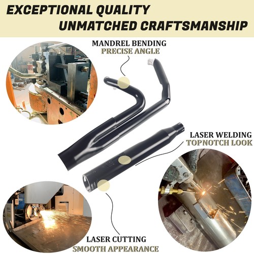 2 into 1 Exhaust Pipe for Harley Davidson 2017-UP Touring Street Glide Black1 - Foto 4 di 9