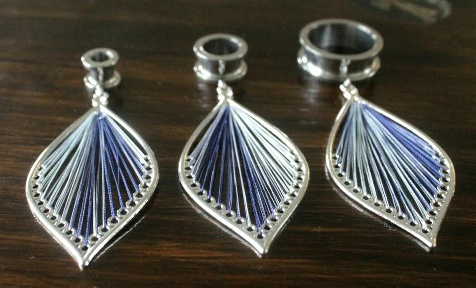 Feather Leaf Web Dangle Charm Earring Ear Plug Tunnel Screw Fit Surgical Steel - Image 2 of 4