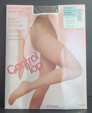 New JCPenney Control Top Super Shaper Pantyhose Long Smoke Grey 85 Nude Heel