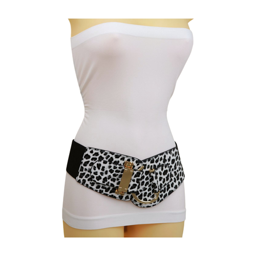 Mujer Estampado Animal Leopardo Elástico Negro Banda Moda Cinturón Oro Hook L XL - Imagen 13 de 22