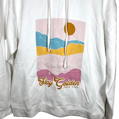 NWT Pura Vida SoCal Surfer White Beach Vibes Hoodie Sweatshirt Size Large - Foto 3 di 11