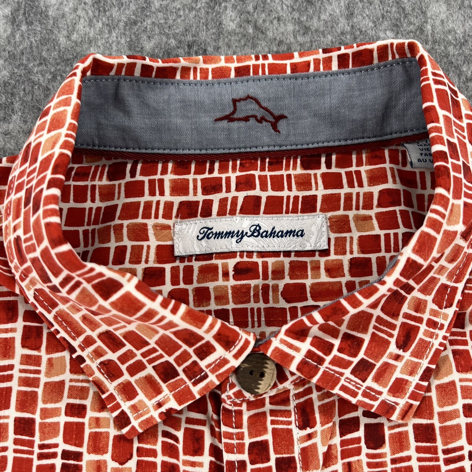 Tommy Bahama Mens Red Tropical Tiles Print 100 Silk Button Up Shirt Size L eBay