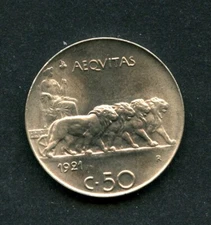 1921 - KINGDOM - 50 cent. LIONS - SMOOTH - LOT/M35990