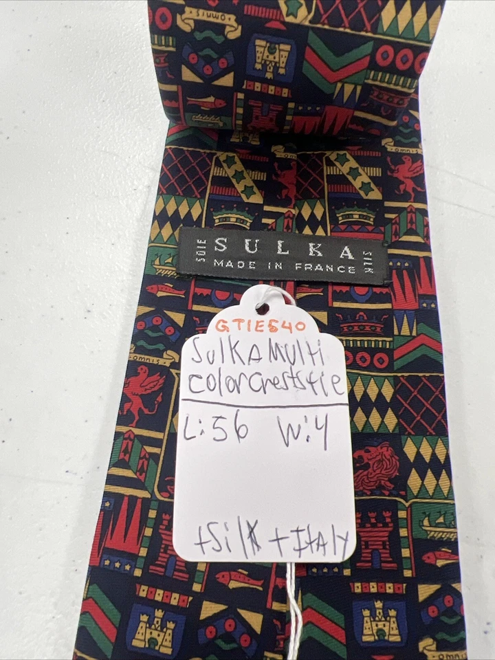 Gravata masculina Sulka multicolorida brasão de seda US$ 395 - Imagem 4 de 4