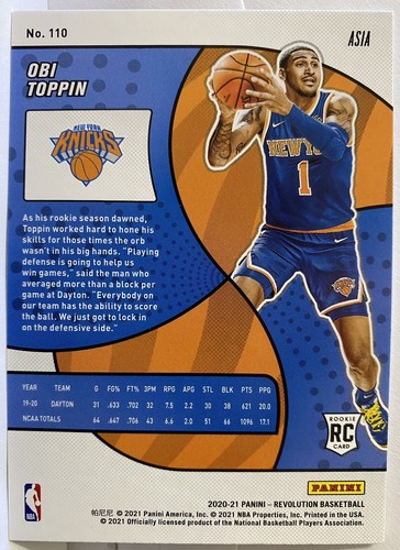 Obi Toppin 2020-21 Panini Revolution Tmall Rookie Asia Red RC #110 NY Knicks SP - Picture 2 of 2