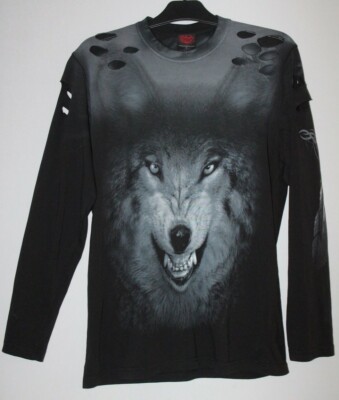 Herren T-Shirt ML SPIRAL Rock Gothic Dark - Schwarz - Shadow Wolf - Gr: XL