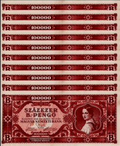 10 x HUNGARY 100,000,000,000,000 P-133 1946 *B PENGO Hungarian World Currency #1