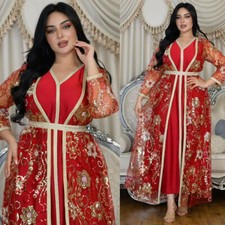 Muslim Women Abaya Maxi Dress 2pcs Set Kaftan Turkey Party Arab Dubai Islamic