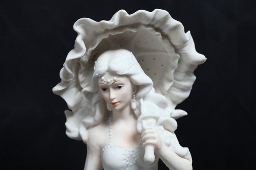 Pair Of Vintage Victorian Lady With Umbrella Statues On Wood Bases THE BALCONY - Picture 10 of 11