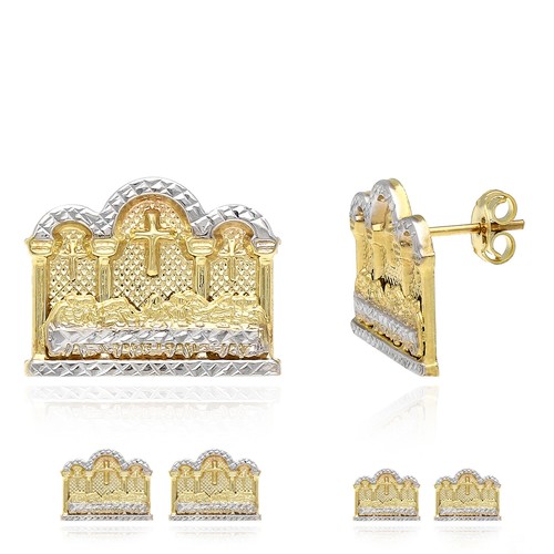 Pendientes de tachuelas de oro 10K amarillo blanco corte diamante corte última cena 10 mm-16 mm - Imagen 2 de 19