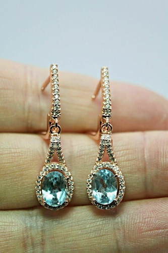 Sterling Earrings Topaz Blue Genuine Natural Mined Gems Rose Gold Coated - Picture 5 of 24