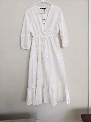 zara embroidered midi dress white Zara main image 0