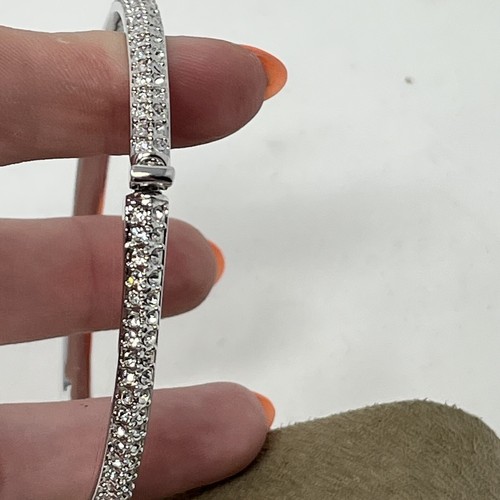 Nolan Miller Silver Tone Hinged Bangle Oval Bangle Bracelet With Pave Crystals - Picture 10 of 10