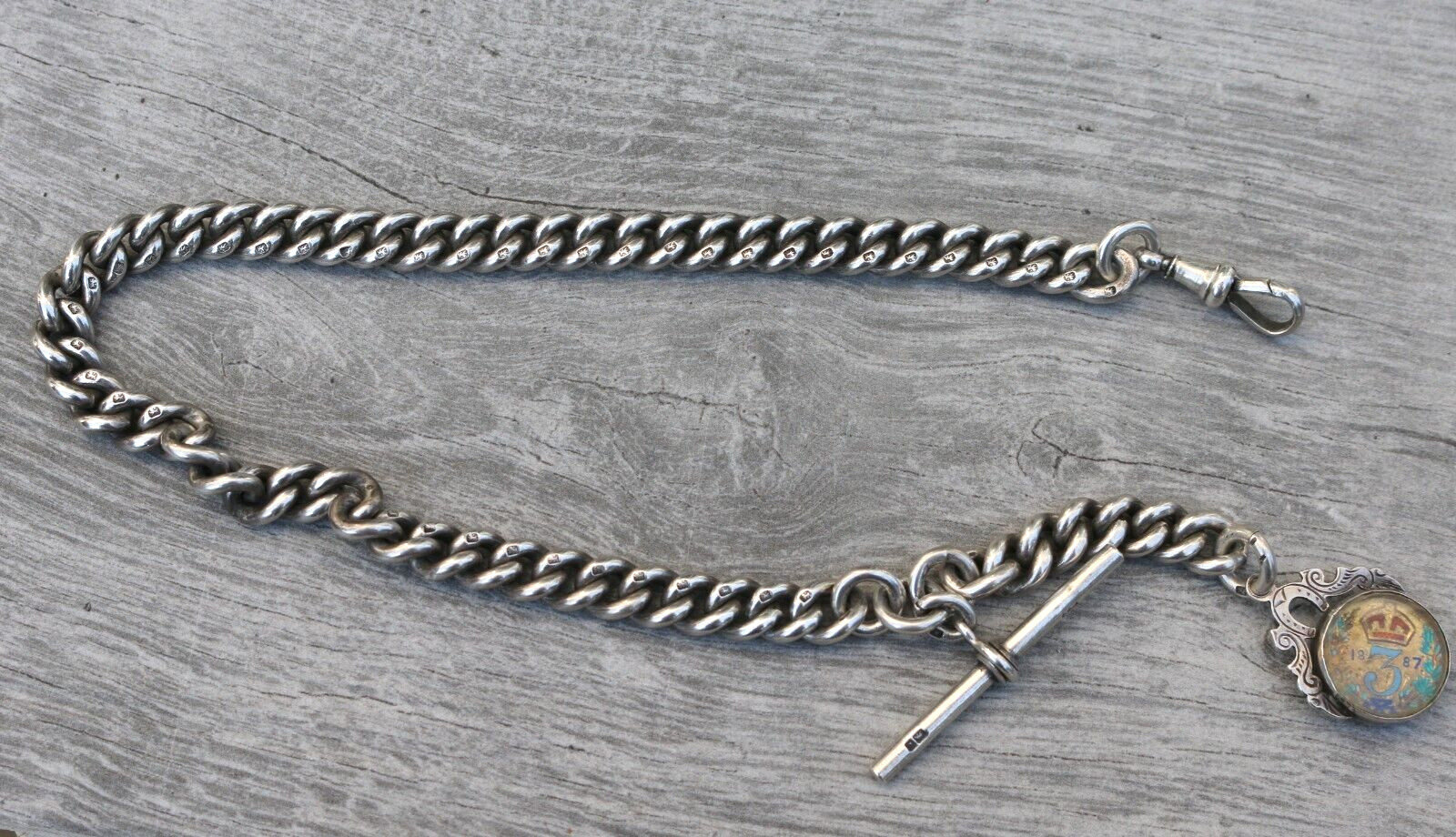 HEAVY 74g Victorian Solid Silver CHUNKY Albert Po… - image 6