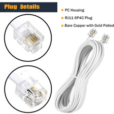 Comtrue Telephone Extension Line Wire Cord Cable White 25 ft RQ11 Plug
