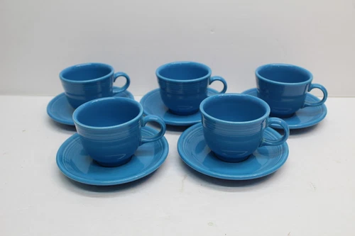10 pc set Homer Laughlin Fiesta Fiestaware Blue Cups & Saucers