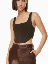 Aritzia Babaton Sculpt Knit Bustier Cropped Tank Brown Minimalist Size Small
