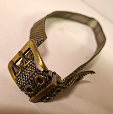 Vintage Metal Mesh Chainmail Belt Grommet Buckle 35" Waist Antiqued Metal