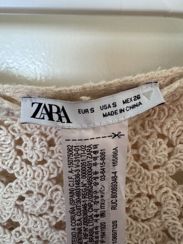 Zara Crochet Knit Fringed Skirt Beige Size Small Boho Indie - Picture 4 of 8